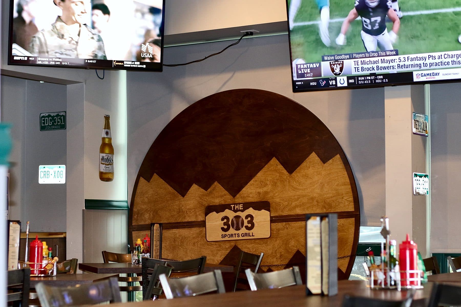 Our party room, with the carved 303 mountain sign on the wall